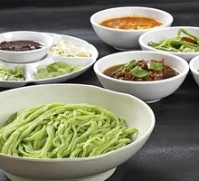 Fried Noodles with Green Meat Cubes and Soy Sauce