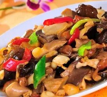 Stir-Fried Mushroom and Meat over Rice