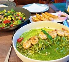 Fresh Shrimp Basil Pine Nut Pasta