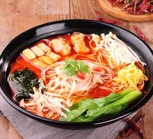 Fish tofu with mushroom rice noodles