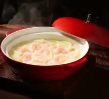 Buddha's Hand Squash, Bamboo Pith, and Green Shrimp in Lion's Head Mushroom