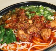Chicken Offal with Pickled Chili Rice Noodles