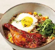Grilled Chicken Leg and Mushroom Fried Rice