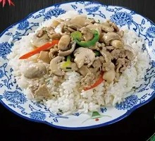 Stir-Fried Mushroom and Meat over Rice