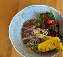 Pan-Seared Beef with Nuts and Rice Bowl