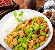 Green Soybeans and Chicken Rice Bowl