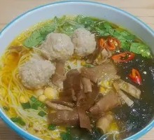 Handmade Meatballs with Bamboo Shoots and Rice Noodles