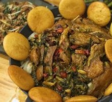 Pan-fried Corn Cake with Mixed Fish Stew