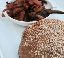Pancake with fried egg and ham