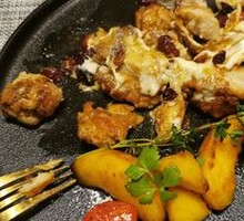 Grilled Cranberry Cheese Chicken Cutlet with Caramelized Peach