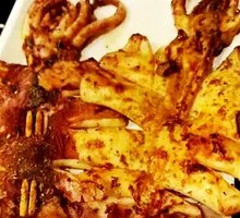 Grilled Whole Squid on Iron Plate