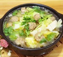Bok Choy Meatball Noodle Hot Pot