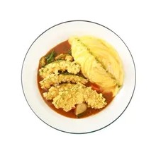 Fried Corn Chips with Pumpkin Curry Omelette Rice