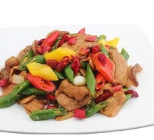 Green Pepper and Pork Stir-fry in Wooden Bucket Rice