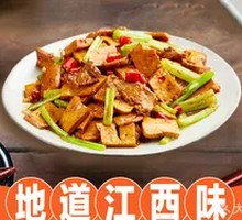 Fried Tofu and Meat in Wooden Bucket Rice
