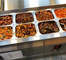 Two Large Meat Dishes, Two Small Meat Dishes, Two Vegetables, One Rice and Yogurt