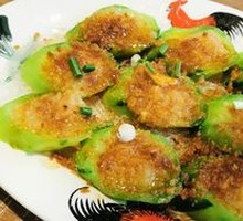 Garlic Mashed Rice Noodles with Steamed Loofah