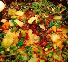 Sautéed Pork with Fermented Vegetable Noodles and Spinach