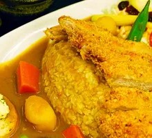 Fresh-fried Handmade Pork Cutlet Curry Omelet Rice
