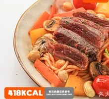 Grilled Steak with Mushroom and Tomato Pasta