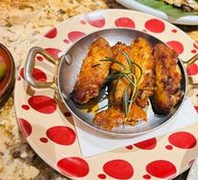Charcoal-Grilled Chicken Wings with Fried Potato Fries