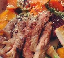 Pan-Seared Beef with Roasted Vegetables and Kale Salad
