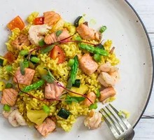 Salmon and Shrimp Fried Rice