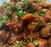 Spicy Pork Diced Noodles with Seaweed Soup