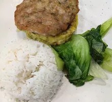 Pan-fried Lotus Root Meat Patties with Egg Custard Rice