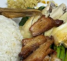 Soy Sauce Chicken Leg Rice with Char Siu