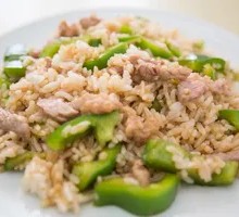 Egg and Green Pepper Stir-Fried Rice with Pork Strips