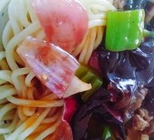 Wood Ear Mushroom Stir-Fry with Pork over Noodles