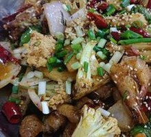 Dry Pot Shrimp with Intestines