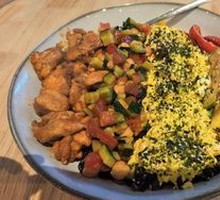Stir-fried Turkish Chicken Leg, Soft Egg, and Vegetable Rice
