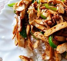 Fried Pork and Tofu Skin Rice Bowl