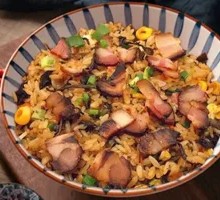 Preserved Vegetable and Bacon Fried Rice on Iron Plate