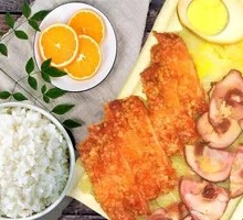 Snowflake Chicken Cutlet with Honey Glazed Chicken Rice