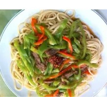 Stir-Fried Pork with Green Pepper over Noodles