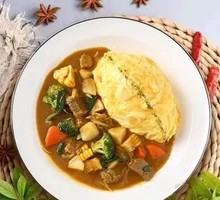 Curry Beef Noodle Rice with Egg Custard
